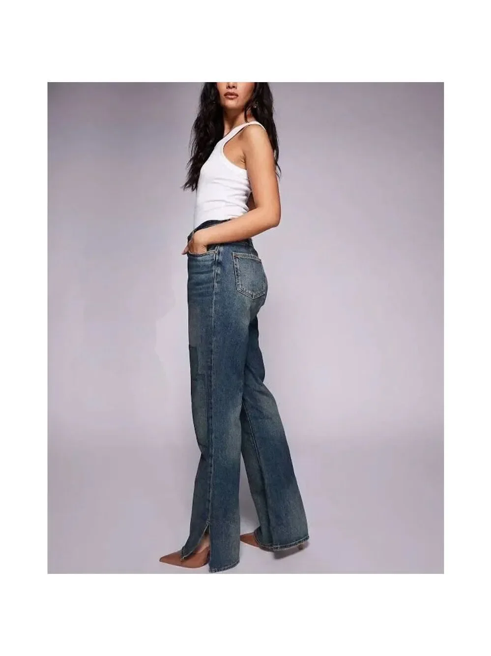 Women's GOOD AMERICAN Blue Patchwork The Khloe Flare Jeans Size 4 - Picture 2 of 11